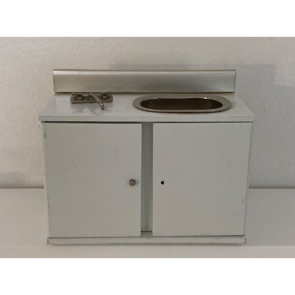 Doll House Miniature White Silver Wood Kitchen Oven Sink Refrigerator 3Pc VTG - Picture 14 of 16